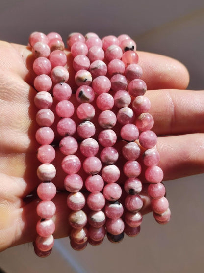 Rhodochrosit AAA ~ Edelstein Armband rosa pink Frau Schmuck Geschenk Sie Freundin Stretch GOA Hippie Vintage Boho Natur Heilstein Energie - Art of Nature Berlin