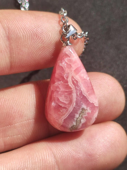 Rhodochrosit AAA - Edelstein Kette rosa pink Cabochon 925 Silber Heilstein Er Sie Mann Frau Geschenk Glück Anhänger Natur Unikat Schmuck - Art of Nature Berlin