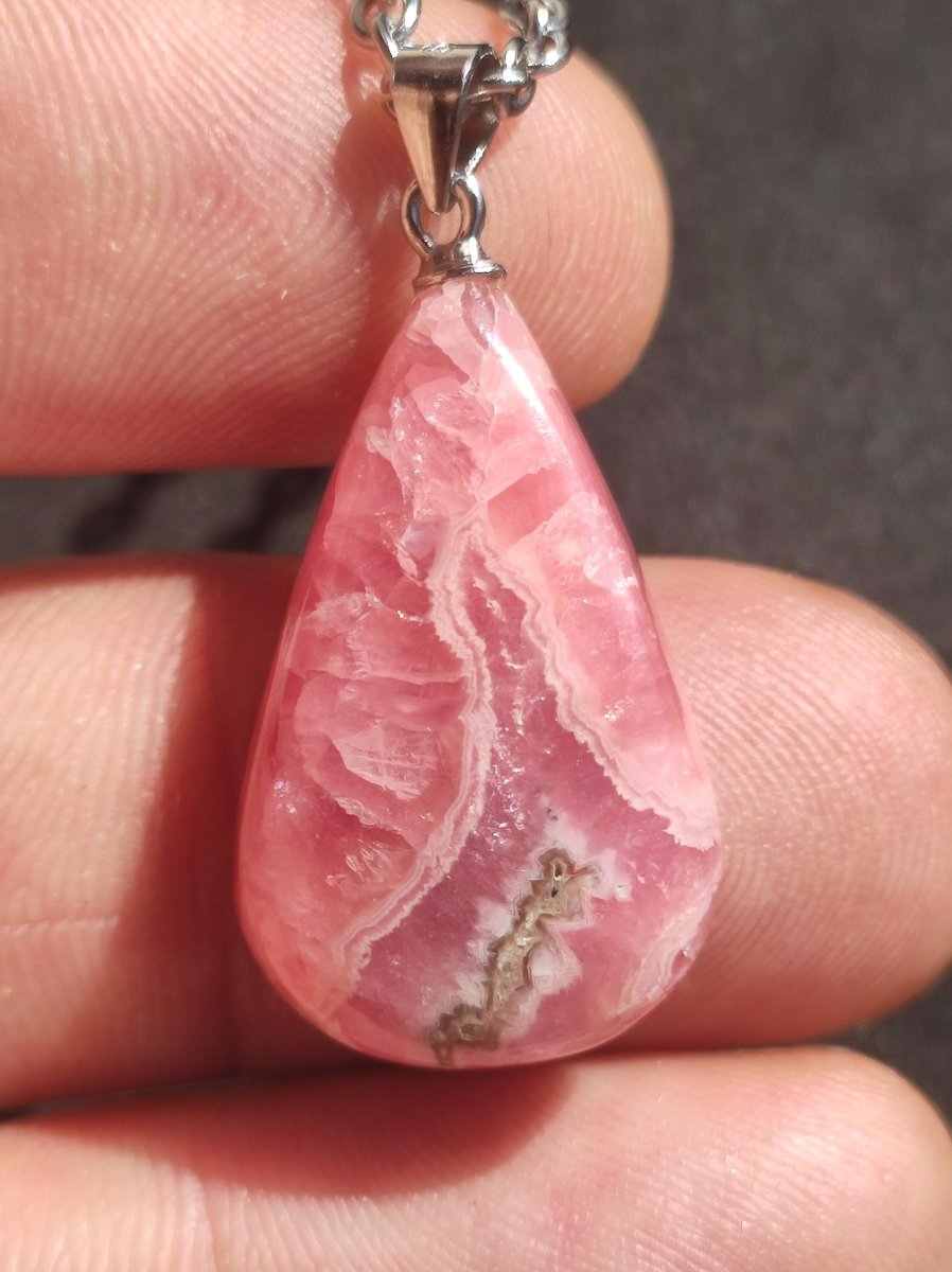 Rhodochrosit AAA - Edelstein Kette rosa pink Cabochon 925 Silber Heilstein Er Sie Mann Frau Geschenk Glück Anhänger Natur Unikat Schmuck - Art of Nature Berlin