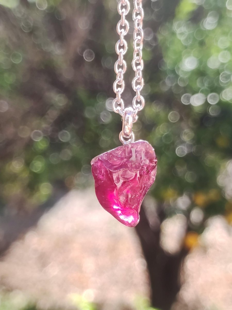 Rhodolit AAA *Rarität* ~ 925 Sterling Silber Edelstein Kette HIPPIE GOA Boho Ethno Nature Heilstein Anhänger Geschenk Mann Frau Er Sie - Art of Nature Berlin