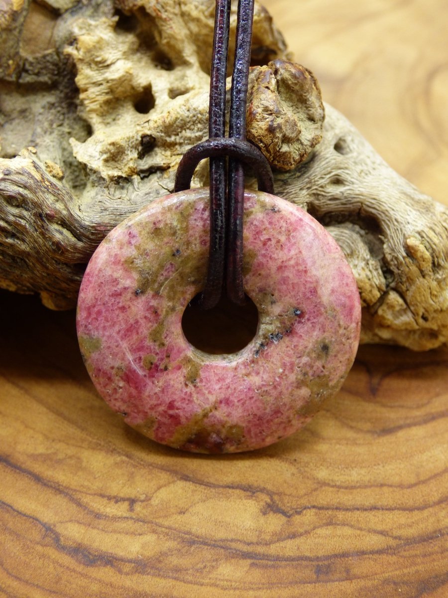 Rhodonit ~ Edelstein Kette ~HIPPIE ~GOA ~Boho ~Tibet ~Ethno ~Nature ~Donut ~Schutzsymbol ~Heilstein - Art of Nature Berlin