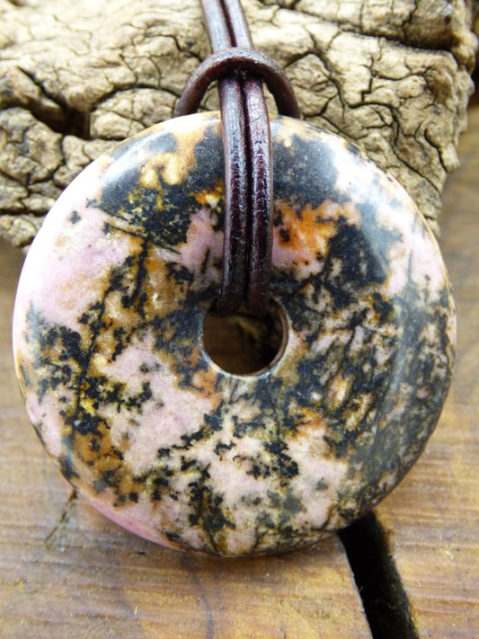 Rhodonit ~ Edelstein Kette ~HIPPIE ~GOA ~Boho ~Tibet ~Ethno ~Nature ~Donut ~Schutzsymbol ~Heilstein - Art of Nature Berlin