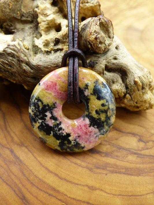 Rhodonit ~ Edelstein Kette ~HIPPIE ~GOA ~Boho ~Tibet ~Ethno ~Nature ~Donut ~Schutzsymbol ~Heilstein - Art of Nature Berlin