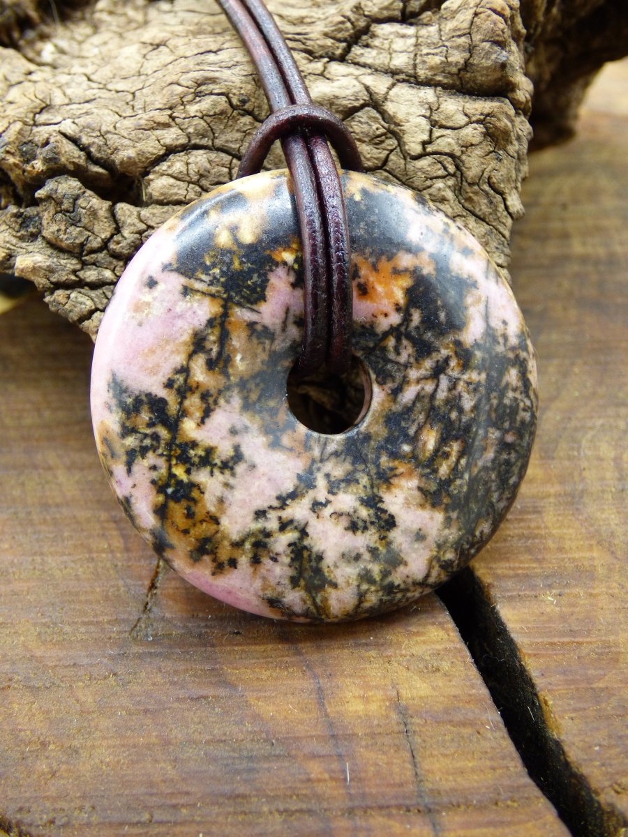 Rhodonit ~ Edelstein Kette ~HIPPIE ~GOA ~Boho ~Tibet ~Ethno ~Nature ~Donut ~Schutzsymbol ~Heilstein - Art of Nature Berlin