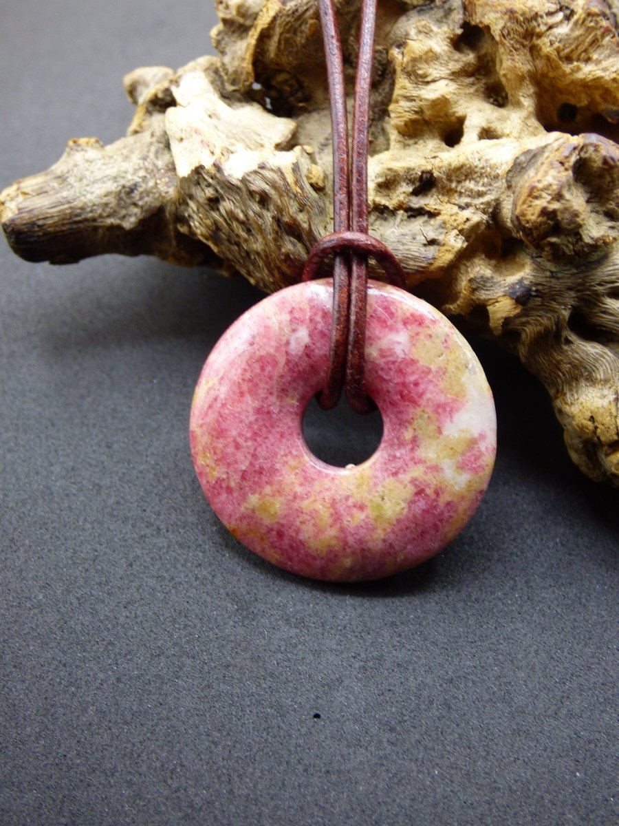 Rhodonit ~ Edelstein Kette rosa Natur HIPPIE GOA Boho Heilstein Kristalle Schmuck Anhänger Mann Frau Kind Geschenk Er Sie Anhänger Stein - Art of Nature Berlin