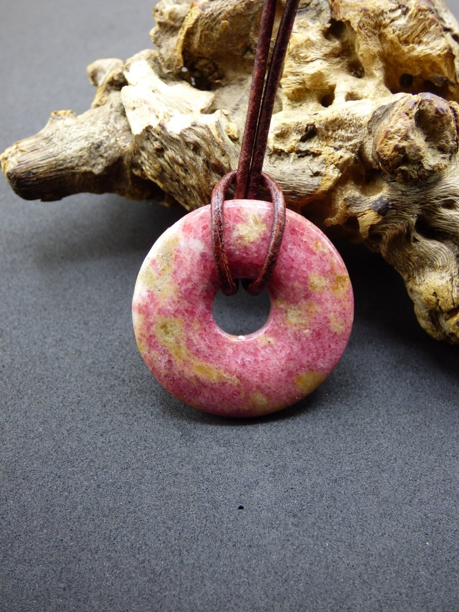 Rhodonit ~ Edelstein Kette rosa Natur HIPPIE GOA Boho Heilstein Kristalle Schmuck Anhänger Mann Frau Kind Geschenk Er Sie Anhänger Stein - Art of Nature Berlin