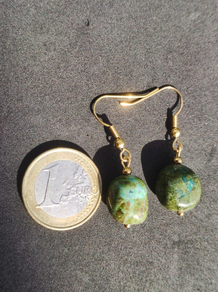 Rhyolith ~ Edelstein Ohrringe Geschenk Frau Schmuck Sie Freundin grün GOA Hippie Boho Natur Heilstein Natur Ohrhänger Edelstahl - Art of Nature Berlin