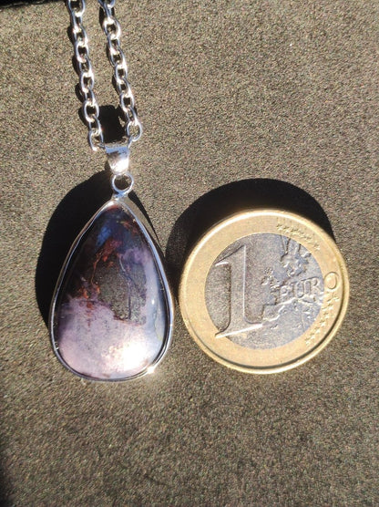 Richterit Sugilith Bustamit - inkl. 925 Silber Fassung lila Edelstein Kette Natur Heilstein Seltene Rarität Mann Frau Er Sie Geschenk - Art of Nature Berlin