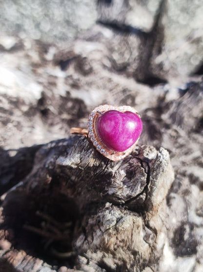 Rubin Herz Ring 925 Silber + 18k vergoldet verstellbar Edelstein rot Heilstein Edel Schmuck Hochwertig Verlobung Geschenk Frau Geburtstag - Art of Nature Berlin