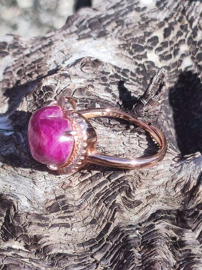 Rubin Herz Ring 925 Silber + 18k vergoldet verstellbar Edelstein rot Heilstein Edel Schmuck Hochwertig Verlobung Geschenk Frau Geburtstag - Art of Nature Berlin