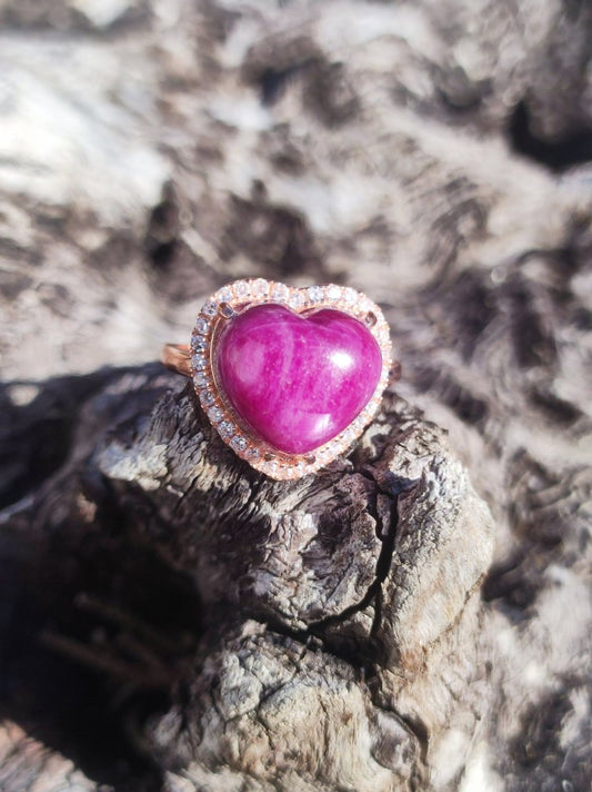 Rubin Herz Ring 925 Silber + 18k vergoldet verstellbar Edelstein rot Heilstein Edel Schmuck Hochwertig Verlobung Geschenk Frau Geburtstag - Art of Nature Berlin