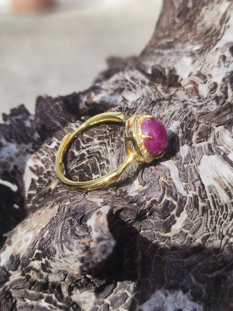 Rubin Ring 925 Silber + 18k vergoldet Größe verstellbar Edelstein rot Heilstein Edel Schmuck Hochwertig Verlobung Geschenk Frau Geburtstag - Art of Nature Berlin