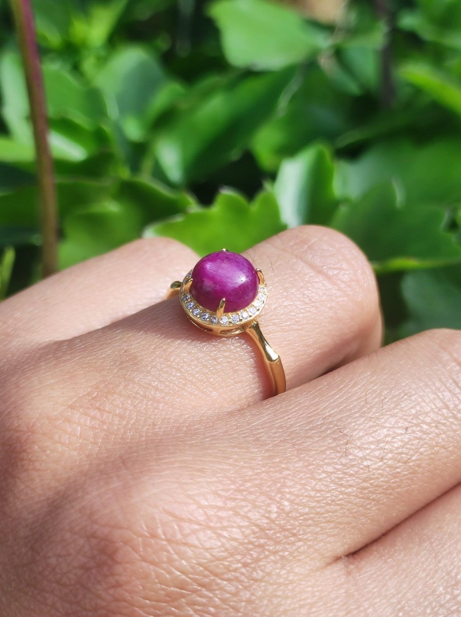 Rubin Ring 925 Silber + 18k vergoldet Größe verstellbar Edelstein rot Heilstein Edel Schmuck Hochwertig Verlobung Geschenk Frau Geburtstag - Art of Nature Berlin