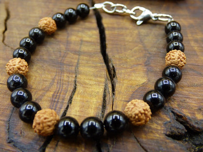 Rudraksha & Schwarzer Turmalin Bodhi Tibet Holzperlen 304 Edelstahl ~ Edelstein Armband ~GOA ~ Hippie ~Boho ~Ethno ~Indie ~Nature ~Heilstein - Art of Nature Berlin