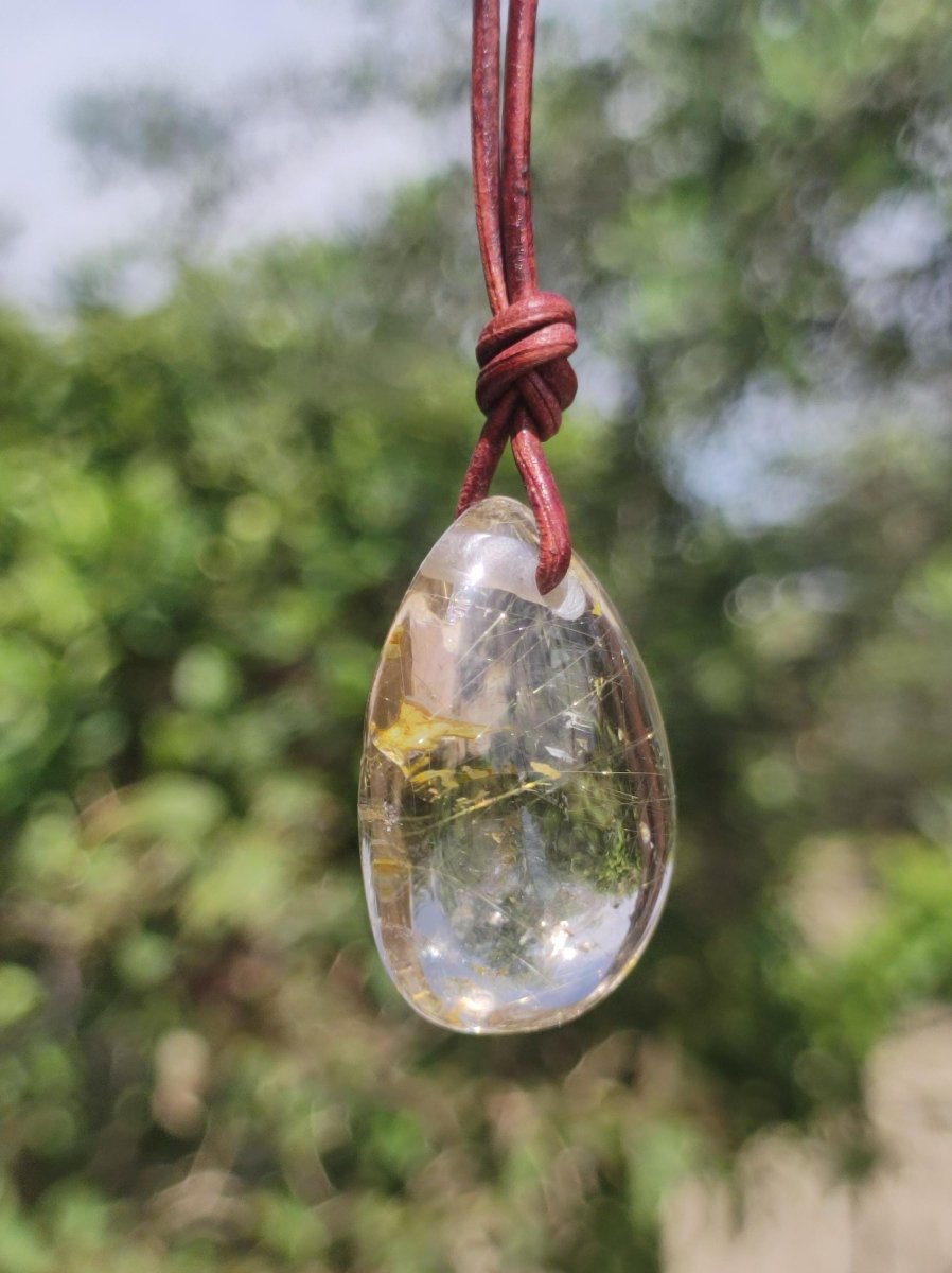 Rutilquarz Tropfen golden - Edelstein Kette 925 Silber Anhänger Natur Heilstein Kristall Geschenk Frau Sie Mann Er Freundin Unikat Nadeln - Art of Nature Berlin