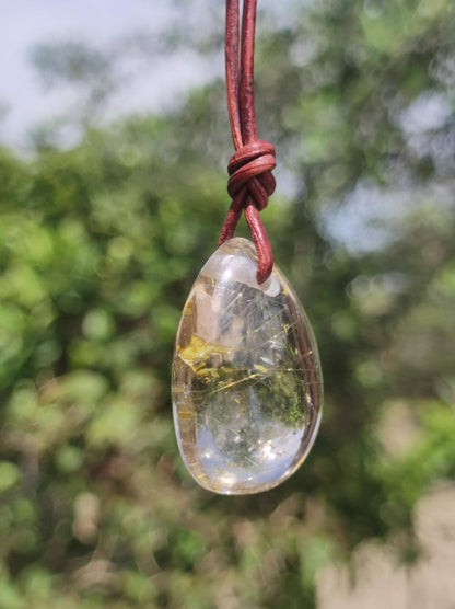 Rutilquarz Tropfen golden - Edelstein Kette 925 Silber Anhänger Natur Heilstein Kristall Geschenk Frau Sie Mann Er Freundin Unikat Nadeln - Art of Nature Berlin