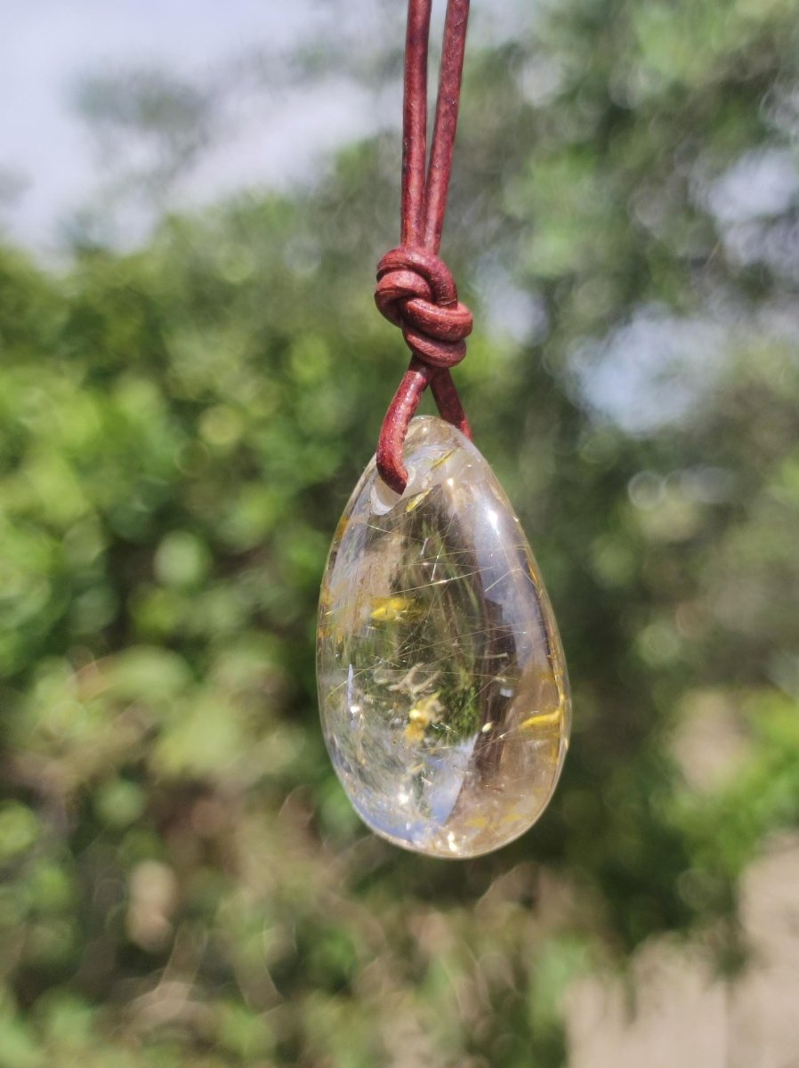 Rutilquarz Tropfen golden - Edelstein Kette 925 Silber Anhänger Natur Heilstein Kristall Geschenk Frau Sie Mann Er Freundin Unikat Nadeln - Art of Nature Berlin