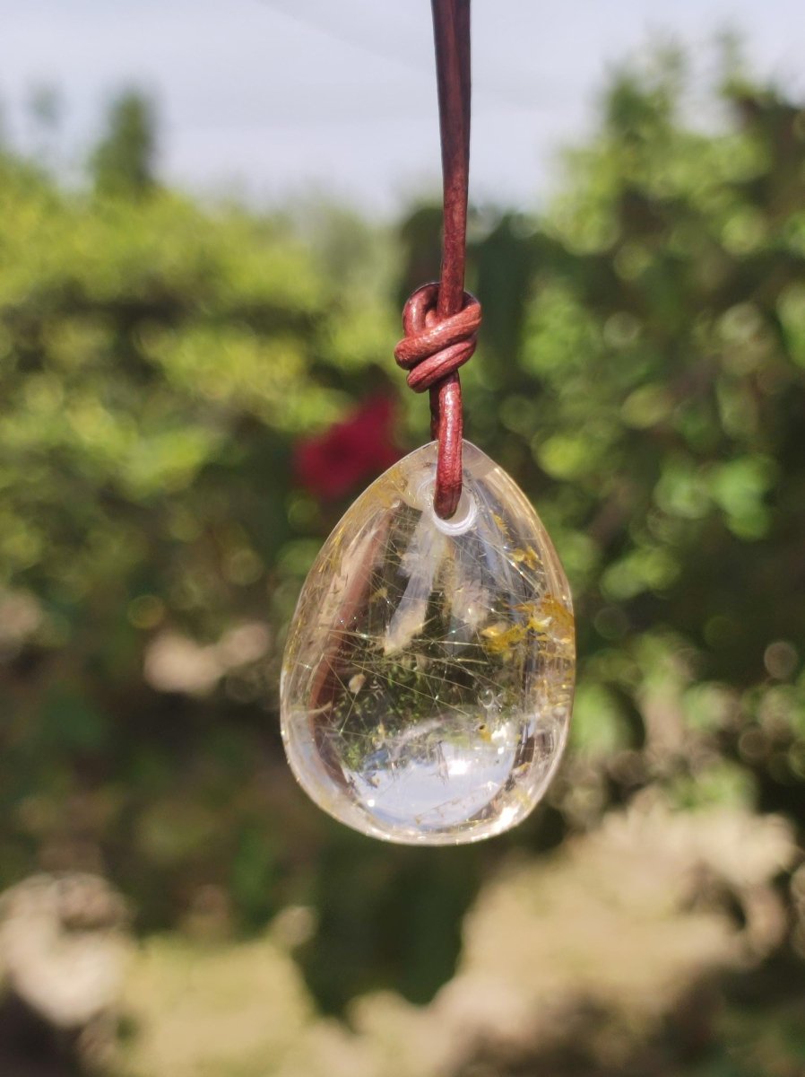 Rutilquarz Tropfen golden - Edelstein Kette 925 Silber Anhänger Natur Heilstein Kristall Geschenk Frau Sie Mann Er Freundin Unikat Nadeln - Art of Nature Berlin