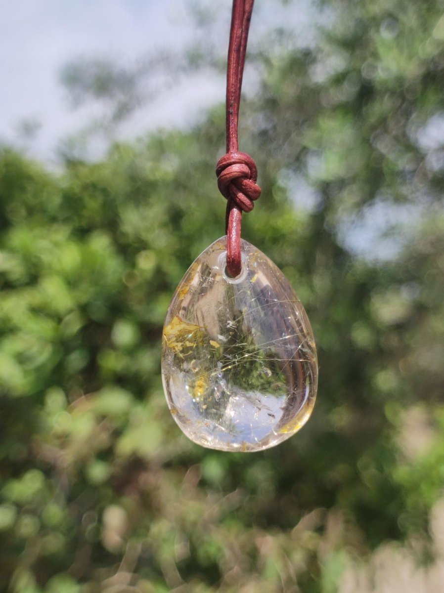 Rutilquarz Tropfen golden - Edelstein Kette 925 Silber Anhänger Natur Heilstein Kristall Geschenk Frau Sie Mann Er Freundin Unikat Nadeln - Art of Nature Berlin