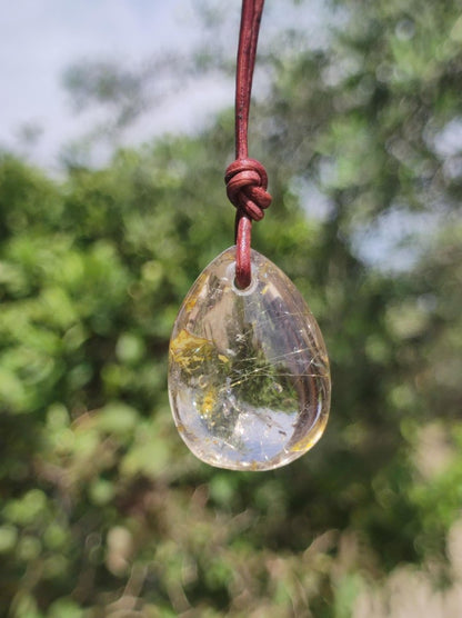 Rutilquarz Tropfen golden - Edelstein Kette 925 Silber Anhänger Natur Heilstein Kristall Geschenk Frau Sie Mann Er Freundin Unikat Nadeln - Art of Nature Berlin
