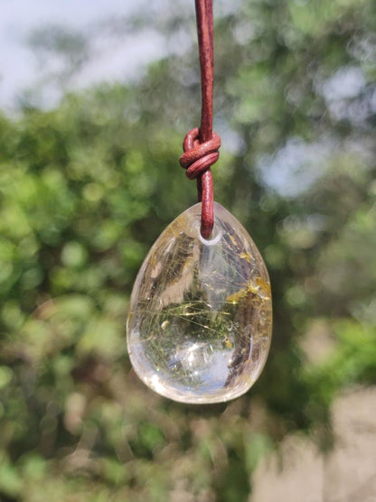 Rutilquarz Tropfen golden - Edelstein Kette 925 Silber Anhänger Natur Heilstein Kristall Geschenk Frau Sie Mann Er Freundin Unikat Nadeln - Art of Nature Berlin
