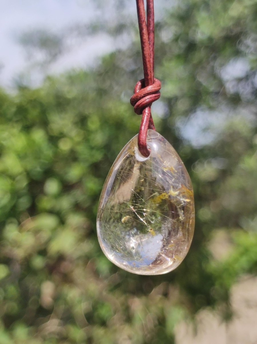 Rutilquarz Tropfen golden - Edelstein Kette 925 Silber Anhänger Natur Heilstein Kristall Geschenk Frau Sie Mann Er Freundin Unikat Nadeln - Art of Nature Berlin