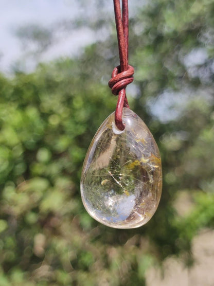 Rutilquarz Tropfen golden - Edelstein Kette 925 Silber Anhänger Natur Heilstein Kristall Geschenk Frau Sie Mann Er Freundin Unikat Nadeln - Art of Nature Berlin