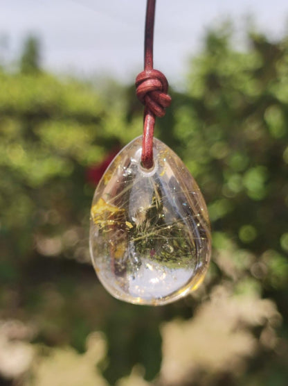 Rutilquarz Tropfen golden - Edelstein Kette 925 Silber Anhänger Natur Heilstein Kristall Geschenk Frau Sie Mann Er Freundin Unikat Nadeln - Art of Nature Berlin