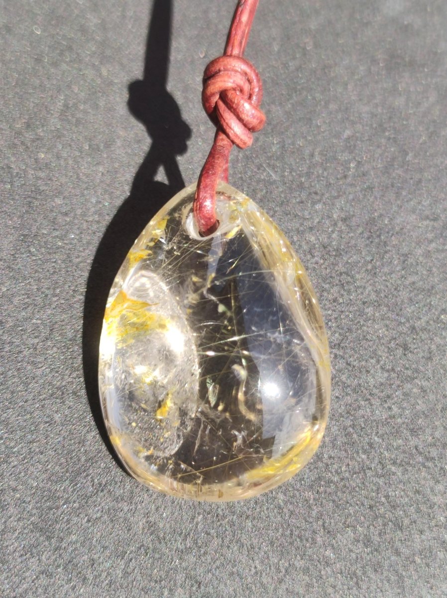 Rutilquarz Tropfen golden - Edelstein Kette 925 Silber Anhänger Natur Heilstein Kristall Geschenk Frau Sie Mann Er Freundin Unikat Nadeln - Art of Nature Berlin