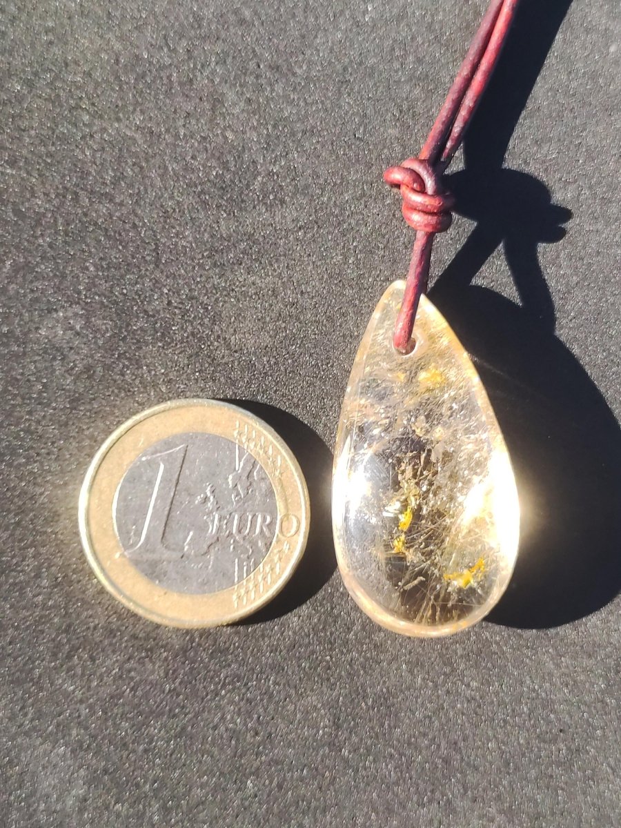 Rutilquarz Tropfen golden - Edelstein Kette Anhänger Natur Heilstein Kristall Geschenk Frau Sie Mann Er Freundin Unikat Nadeln transparent - Art of Nature Berlin