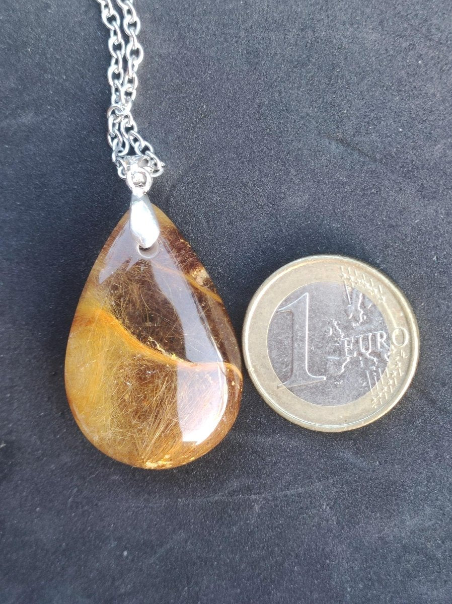 Rutilquarz Tropfen golden ~ Edelstein Kette inkl. 925 Sterling Silber Öse ~HIPPIE ~GOA ~Boho ~Ethno ~Nature ~Heilstein - Art of Nature Berlin