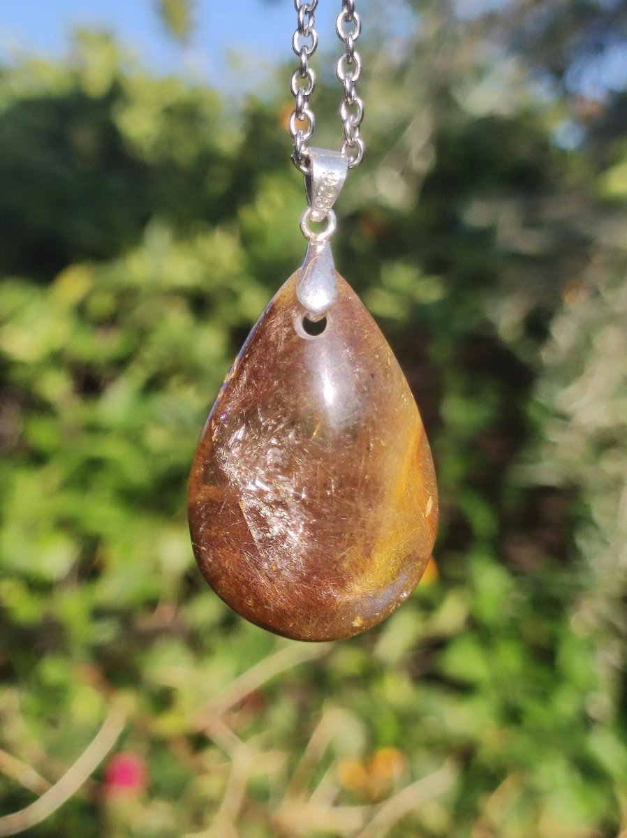 Rutilquarz Tropfen golden ~ Edelstein Kette inkl. 925 Sterling Silber Öse ~HIPPIE ~GOA ~Boho ~Ethno ~Nature ~Heilstein - Art of Nature Berlin