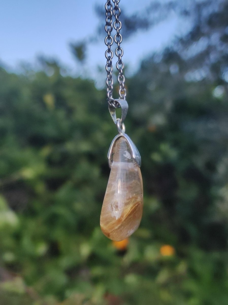 Rutilquarz Tropfen golden ~ Edelstein Kette inkl. 925 Sterling Silber Öse ~HIPPIE ~GOA ~Boho ~Ethno ~Nature ~Heilstein - Art of Nature Berlin