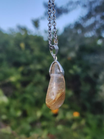Rutilquarz Tropfen golden ~ Edelstein Kette inkl. 925 Sterling Silber Öse ~HIPPIE ~GOA ~Boho ~Ethno ~Nature ~Heilstein - Art of Nature Berlin