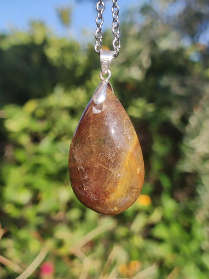 Rutilquarz Tropfen golden ~ Edelstein Kette inkl. 925 Sterling Silber Öse ~HIPPIE ~GOA ~Boho ~Ethno ~Nature ~Heilstein - Art of Nature Berlin