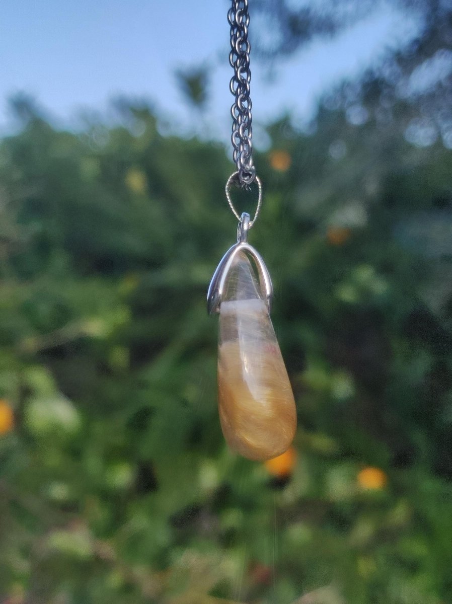 Rutilquarz Tropfen golden ~ Edelstein Kette inkl. 925 Sterling Silber Öse ~HIPPIE ~GOA ~Boho ~Ethno ~Nature ~Heilstein - Art of Nature Berlin