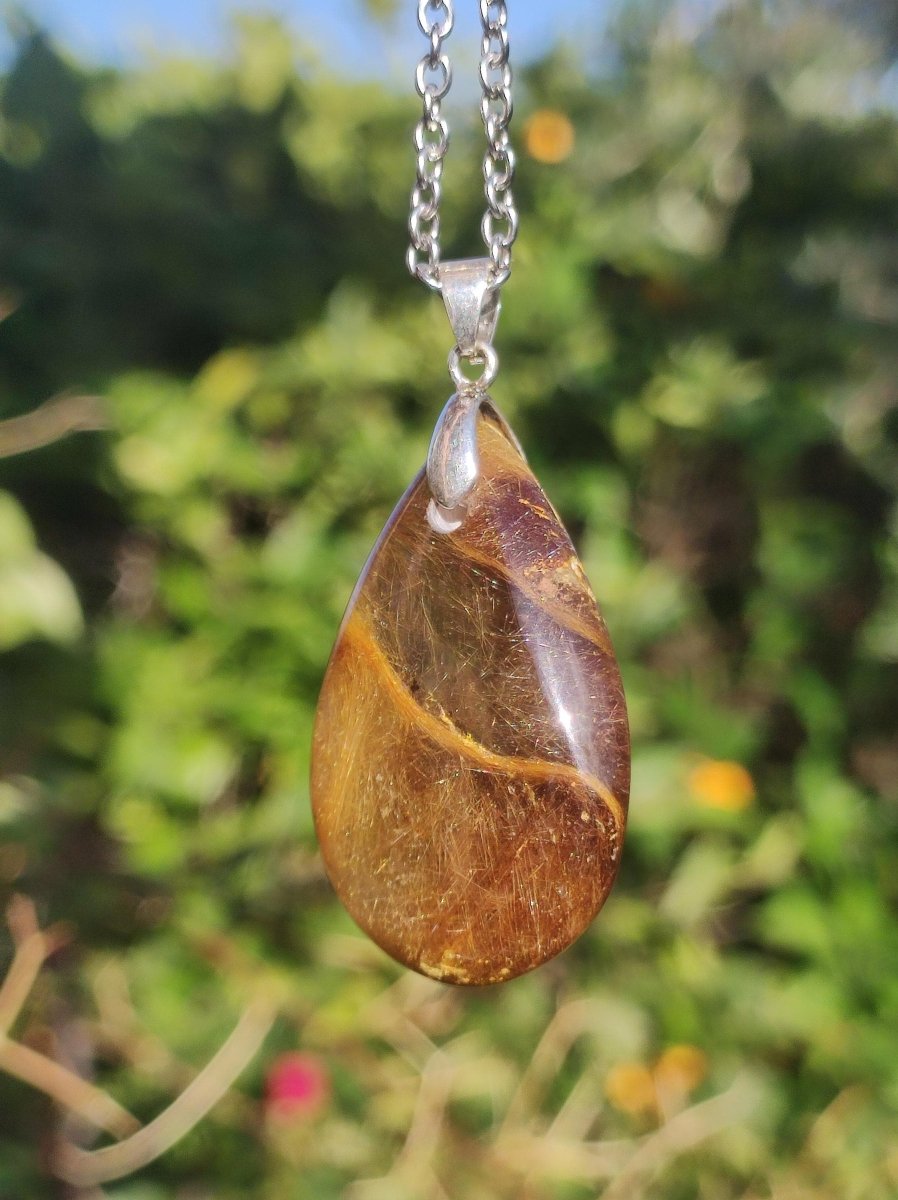 Rutilquarz Tropfen golden ~ Edelstein Kette inkl. 925 Sterling Silber Öse ~HIPPIE ~GOA ~Boho ~Ethno ~Nature ~Heilstein - Art of Nature Berlin