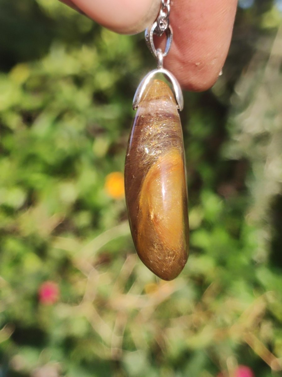 Rutilquarz Tropfen golden ~ Edelstein Kette inkl. 925 Sterling Silber Öse ~HIPPIE ~GOA ~Boho ~Ethno ~Nature ~Heilstein - Art of Nature Berlin