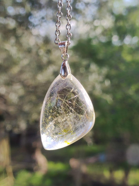 Rutilquarz Tropfen golden ~ Edelstein Kette inkl. 925 Sterling Silber Öse ~HIPPIE ~GOA ~Boho ~Ethno ~Nature ~Heilstein - Art of Nature Berlin