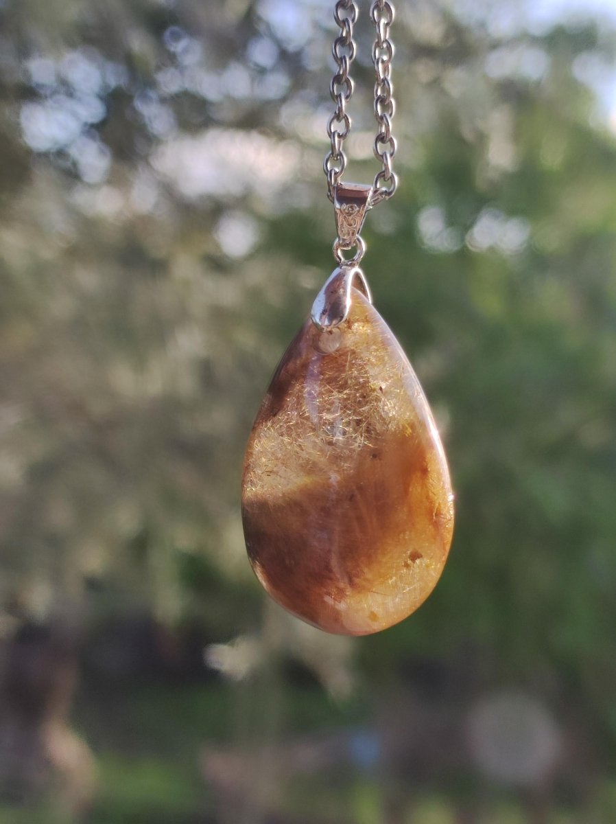 Rutilquarz Tropfen golden ~ Edelstein Kette inkl. 925 Sterling Silber Öse ~HIPPIE ~GOA ~Boho ~Ethno ~Nature ~Heilstein - Art of Nature Berlin