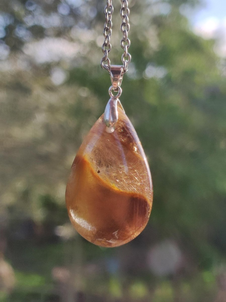 Rutilquarz Tropfen golden ~ Edelstein Kette inkl. 925 Sterling Silber Öse ~HIPPIE ~GOA ~Boho ~Ethno ~Nature ~Heilstein - Art of Nature Berlin