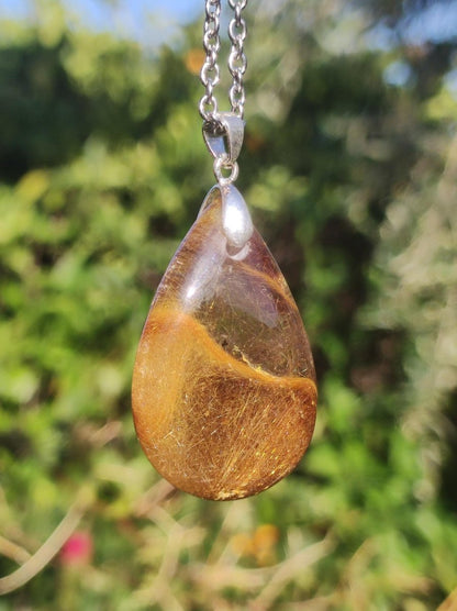 Rutilquarz Tropfen golden ~ Edelstein Kette inkl. 925 Sterling Silber Öse ~HIPPIE ~GOA ~Boho ~Ethno ~Nature ~Heilstein - Art of Nature Berlin
