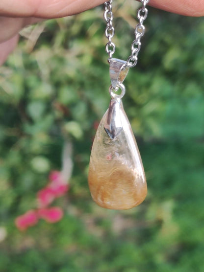 Rutilquarz Tropfen golden ~ Edelstein Kette inkl. 925 Sterling Silber Öse ~HIPPIE ~GOA ~Boho ~Ethno ~Nature ~Heilstein - Art of Nature Berlin