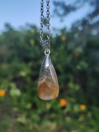 Rutilquarz Tropfen golden ~ Edelstein Kette inkl. 925 Sterling Silber Öse ~HIPPIE ~GOA ~Boho ~Ethno ~Nature ~Heilstein - Art of Nature Berlin