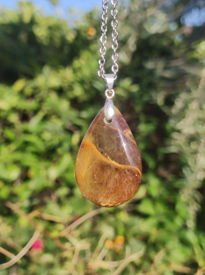 Rutilquarz Tropfen golden ~ Edelstein Kette inkl. 925 Sterling Silber Öse ~HIPPIE ~GOA ~Boho ~Ethno ~Nature ~Heilstein - Art of Nature Berlin