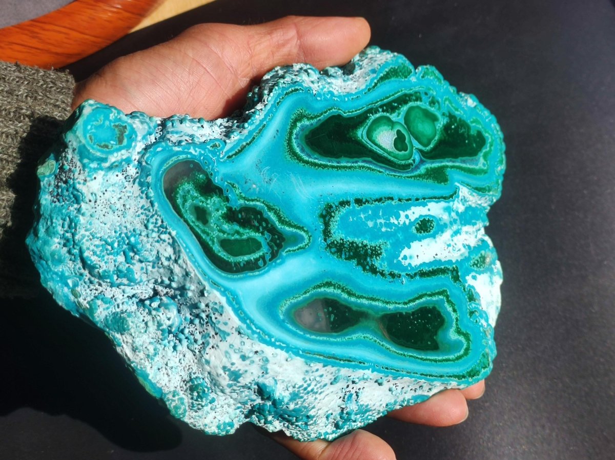 Sammlerstück XXL Chrysocoll Malachit botryoidal Scheibe Deko AAA Edelstein Natur Heilstein Unikat blau grün Mineral Museumqualität Traum - Art of Nature Berlin