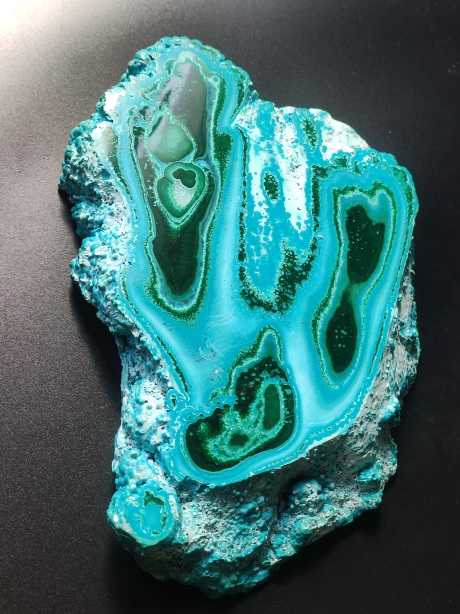Sammlerstück XXL Chrysocoll Malachit botryoidal Scheibe Deko AAA Edelstein Natur Heilstein Unikat blau grün Mineral Museumqualität Traum - Art of Nature Berlin