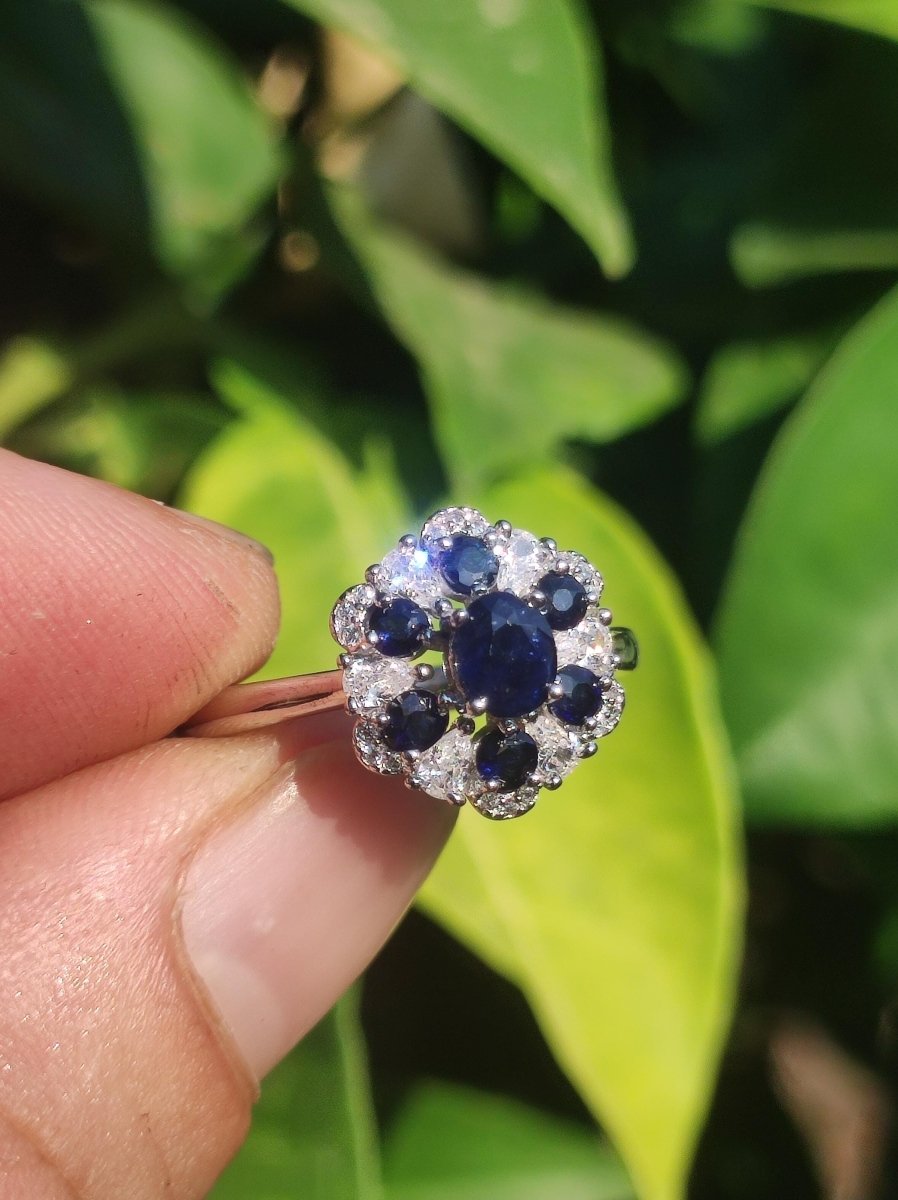 Saphir Blüten Ring 925 Silber Größe verstellbar Edelstein Heilstein Edel Energie Kraft Schmuck Hochwertig blau Geschenk Frau Geburtstag - Art of Nature Berlin