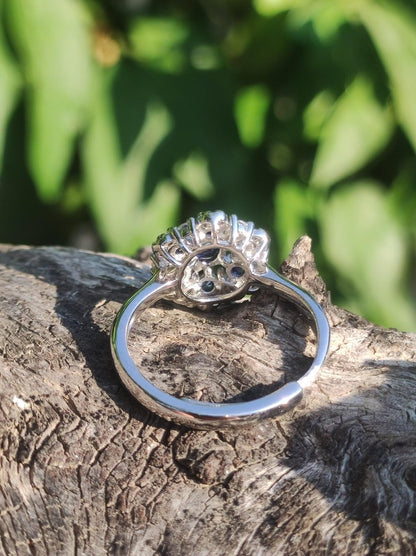 Saphir Blüten Ring 925 Silber Größe verstellbar Edelstein Heilstein Edel Energie Kraft Schmuck Hochwertig blau Geschenk Frau Geburtstag - Art of Nature Berlin