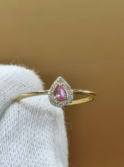 Saphir pink + Brillanten 0,3ct (Diamant) - 375 Gelbgold Ring Größe 17 (54) - Edelstein Heilstein Energie Kraft Frau Ring Schmuck Hochwertig - Art of Nature Berlin